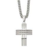 Chisel Stainless Steel Brushed and Polished Cross Pendant on a 24 inch Curb Chain Necklace